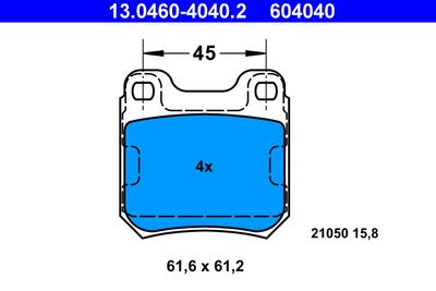 Комплект тормозных колодок, дисковый тормоз ATE 13.0460-4040.2 для CHEVROLET VECTRA