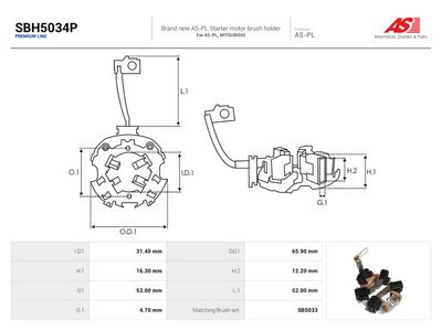 AS-PL - Držiak, uhlíkový zberač MAZDA, NISSAN , SBH5034P