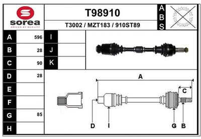 EAI T98910 Полуось в сборе  для MAZDA 3 (BL) 1.6 MZR (BL14)