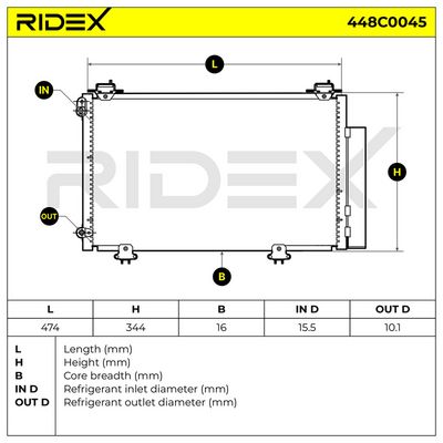 кондензатор, климатизация RIDEX 448C0045