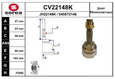 Шарнирный комплект, приводной вал EAI CV22148K для NISSAN SERENA