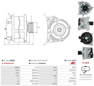 GENERATOR / ALTERNATOR AS-PL A6926S 4
