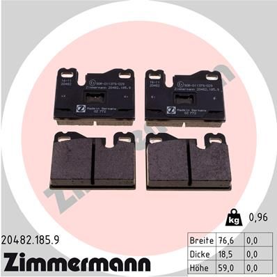 Комплект тормозных колодок, дисковый тормоз ZIMMERMANN 20482.185.9 для PORSCHE 924