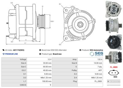 GENERATOR / ALTERNATOR AS-PL A01174SEG 4