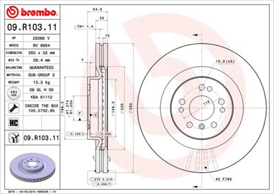 Тормозной диск BREMBO 09.R103.11 для MERCEDES-BENZ GL-CLASS