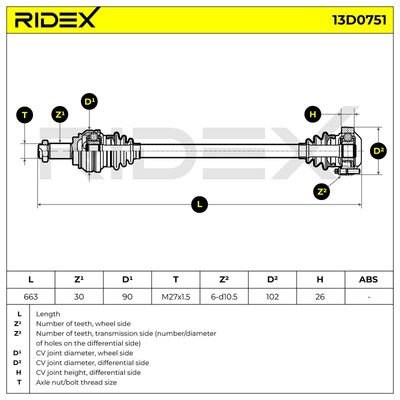 полуоска RIDEX 13D0751