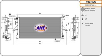 Радиатор, охлаждение двигателя AHE 109.426 для FIAT DUCATO