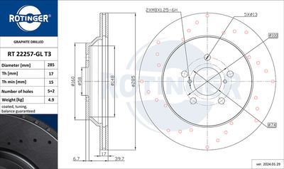 спирачен диск ROTINGER RT 22257-GL T3