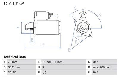 Стартер BOSCH 0 986 017 440 для LAND ROVER 110/127