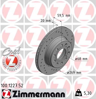 Тормозной диск ZIMMERMANN 100.1227.52 для AUDI V8