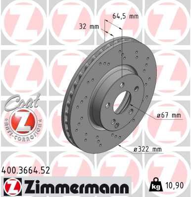Тормозной диск ZIMMERMANN 400.3664.52 для MERCEDES-BENZ SLC