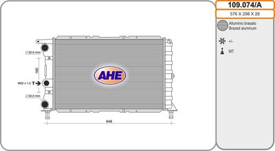 Радиатор, охлаждение двигателя AHE 109.074/A для FIAT PUNTO