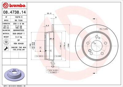 Тормозной диск BREMBO 08.4738.14 для MERCEDES-BENZ E-CLASS
