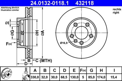 Тормозной диск ATE 24.0132-0118.1 для PORSCHE CAYENNE