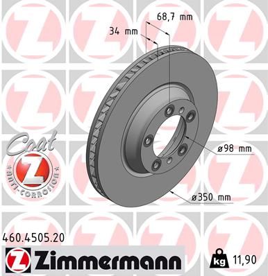 Тормозной диск ZIMMERMANN 460.4505.20 для PORSCHE PANAMERA