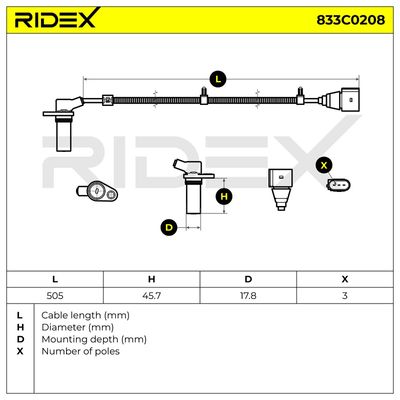импулсен датчик, колянов вал RIDEX 833C0208