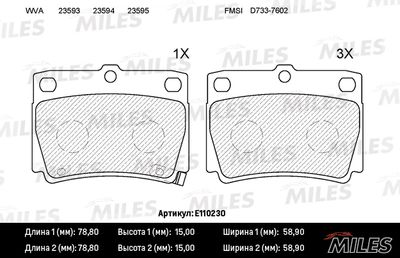 Комплект тормозных колодок, дисковый тормоз MILES E110230 для MITSUBISHI PAJERO