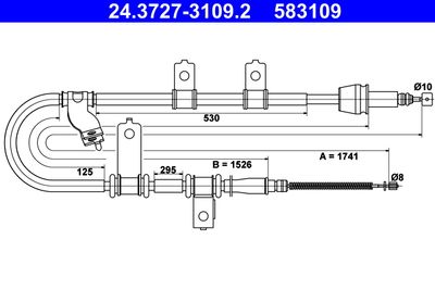 Тросик, cтояночный тормоз ATE 24.3727-3109.2 для HYUNDAI SANTA FE