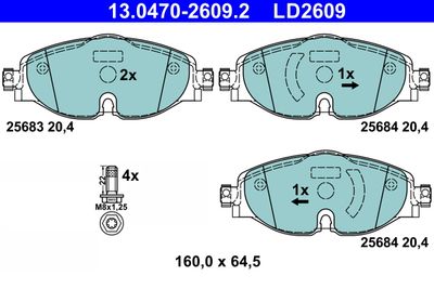 Комплект тормозных колодок, дисковый тормоз ATE 13.0470-2609.2 для VW UP!