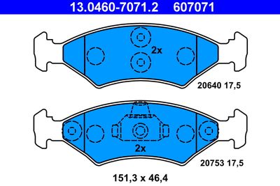 Комплект тормозных колодок, дисковый тормоз ATE 13.0460-7071.2 для MAZDA 121