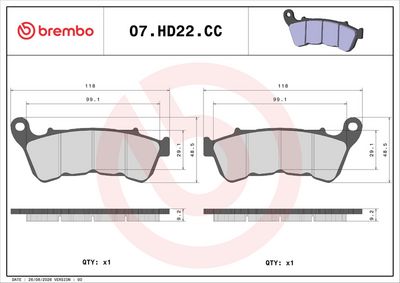Komplet kočnih obloga, disk kočnica BREMBO 07HD22CC