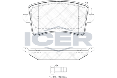 комплект спирачно феродо, дискови спирачки ICER