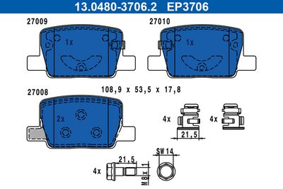 комплект спирачно феродо, дискови спирачки ATE 13.0480-3706.2