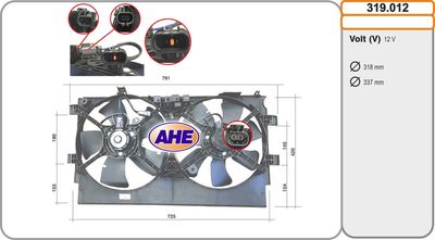AHE 319.012 Вентилятор системы охлаждения двигателя  для MITSUBISHI ASX (Митсубиши Асx)