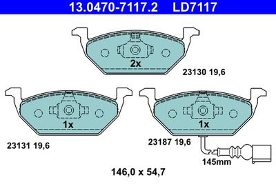 Комплект тормозных колодок, дисковый тормоз ATE 13.0470-7117.2 для SEAT ALTEA