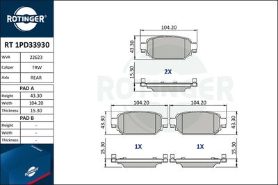 комплект спирачно феродо, дискови спирачки ROTINGER RT 1PD33930