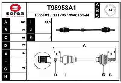 EAI T98958A1 Полуось в сборе  для HYUNDAI ACCENT II седан (LC) 1.6