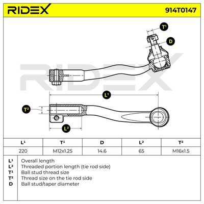 накрайник на напречна кормилна щанга RIDEX 914T0147