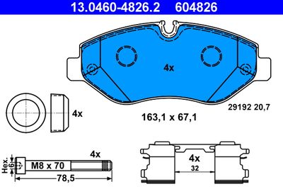 Комплект тормозных колодок, дисковый тормоз ATE 13.0460-4826.2 для MERCEDES-BENZ eVITO