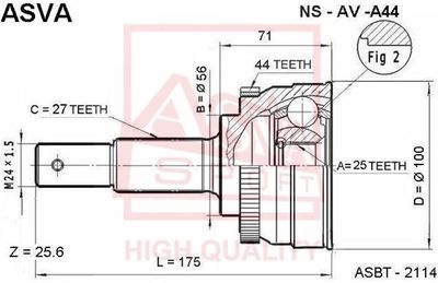 Шарнирный комплект, приводной вал ASVA NS-AV-A44 для NISSAN AVENIR