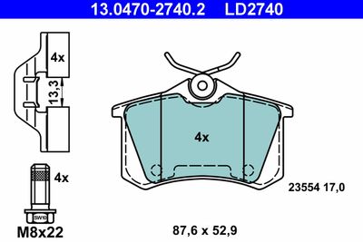 Комплект тормозных колодок, дисковый тормоз ATE 13.0470-2740.2 для RENAULT FLUENCE