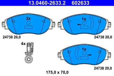 Комплект тормозных колодок, дисковый тормоз ATE 13.0460-2633.2 для VW ARTEON