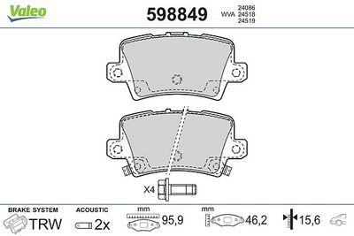 комплект спирачно феродо, дискови спирачки VALEO
