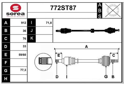 STARTCAR 772ST87 Полуось в сборе для VW POLO VI (AW1, BZ1) 1.0 MPi STARTCAR 772ST87 Полуось в сборе для VW POLO VI (AW1, BZ1) 1.0 MPi