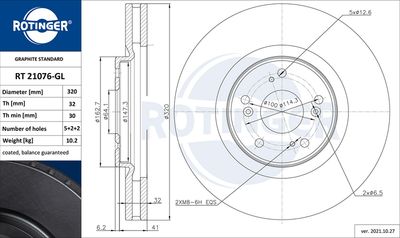 ROTINGER RT 21076-GL Тормозные диски  для HONDA ACCORD (Хонда Аккорд)
