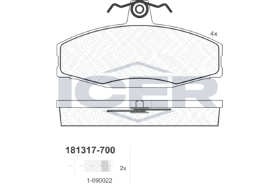 Комплект тормозных колодок, дисковый тормоз ICER 181317-700 для SKODA FAVORIT