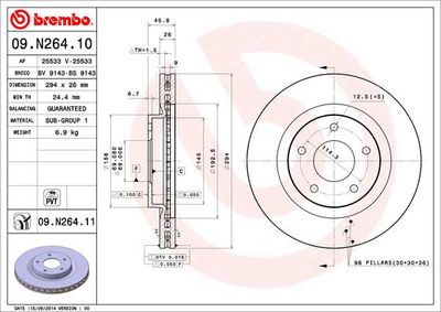Тормозной диск BREMBO 09.N264.11 для MITSUBISHI ASX