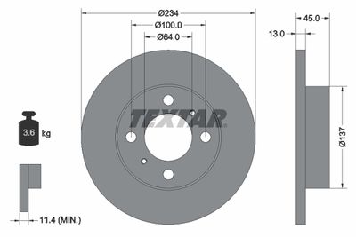 Тормозной диск TEXTAR 92089300 для MITSUBISHI MIRAGE