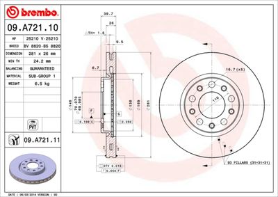BREMBO Bremsscheibe PRIME LINE - UV Coated (09.A721.11)