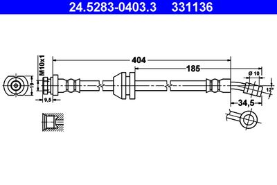 ATE 24.5283-0403.3 Тормозной шланг  для CHEVROLET  (Шевроле Спарk)