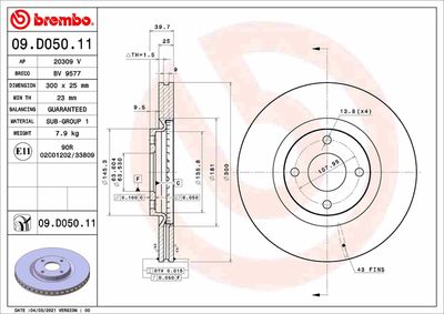 Тормозной диск BREMBO 09.D050.11 для FORD ECOSPORT