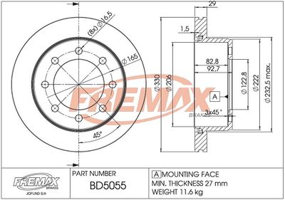 Тормозной диск FREMAX BD-5055 для CHEVROLET EXPRESS