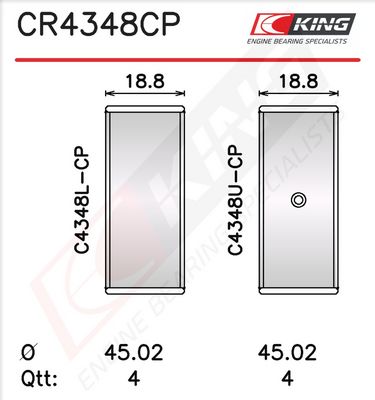 Черупка на биелен лагер KING CR4348CP