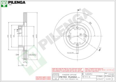 Тормозной диск PILENGA V400 для SUBARU LEONE