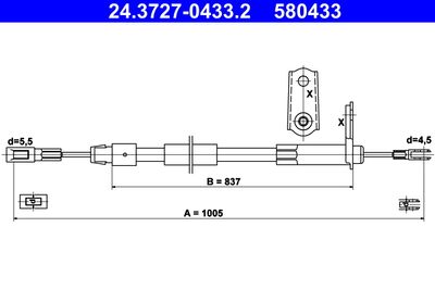 Тросик, cтояночный тормоз ATE 24.3727-0433.2 для MERCEDES-BENZ SLK