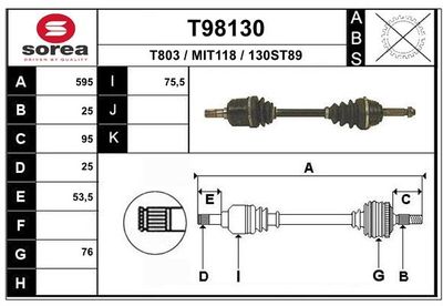 Приводной вал EAI T98130 для MITSUBISHI SPACE